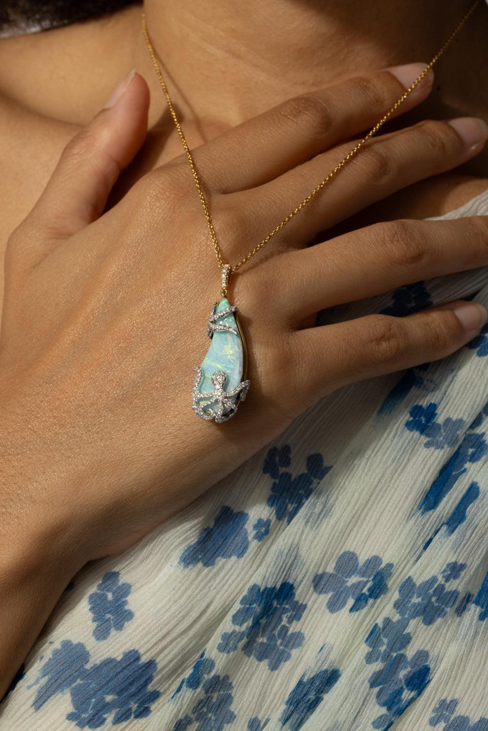 Australian Boulder Opal Diamond Necklace-WHITE GOLD-JEWELRYFINE JEWELNECKLACE O-LISA NIK