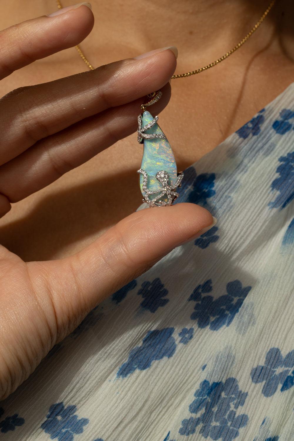 Australian Boulder Opal Diamond Necklace-WHITE GOLD-JEWELRYFINE JEWELNECKLACE O-LISA NIK