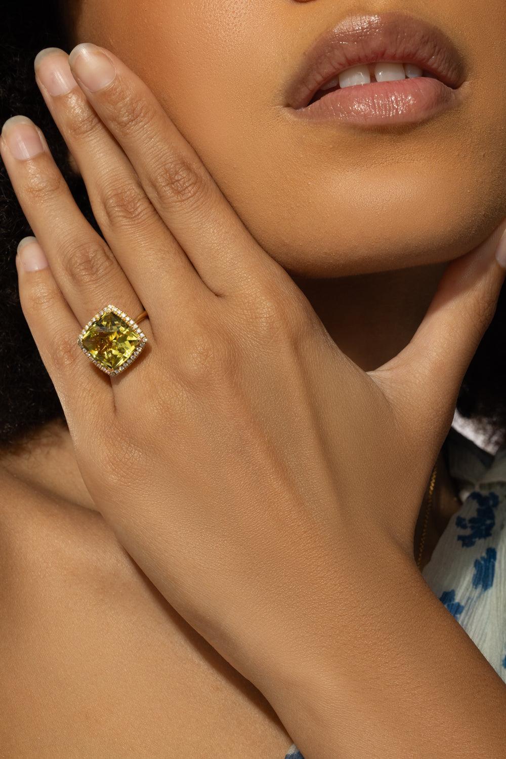 Lemon Quartz Cushion Ring-YELLOW GOLD-5.75-JEWELRYFINE JEWELRING-LISA NIK