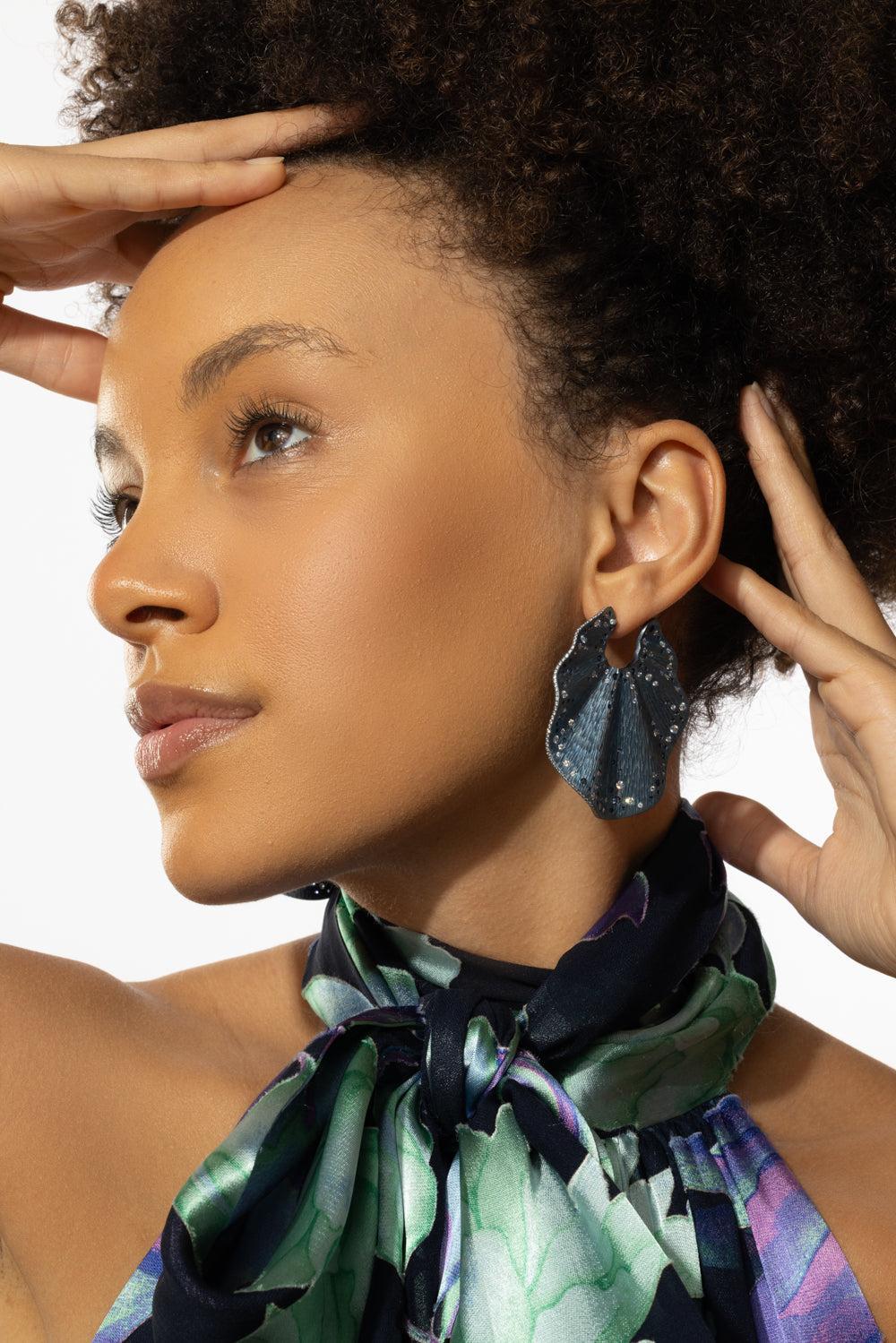 Blue Sapphire Diamond Earrings-TITANIUM-JEWELRYFINE JEWELEARRING-SABOO FINE JEWELS