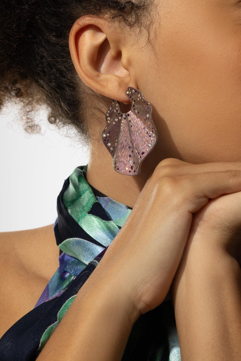 Pink Sapphire Diamond Earrings-TITANIUM-JEWELRYFINE JEWELEARRING-SABOO FINE JEWELS