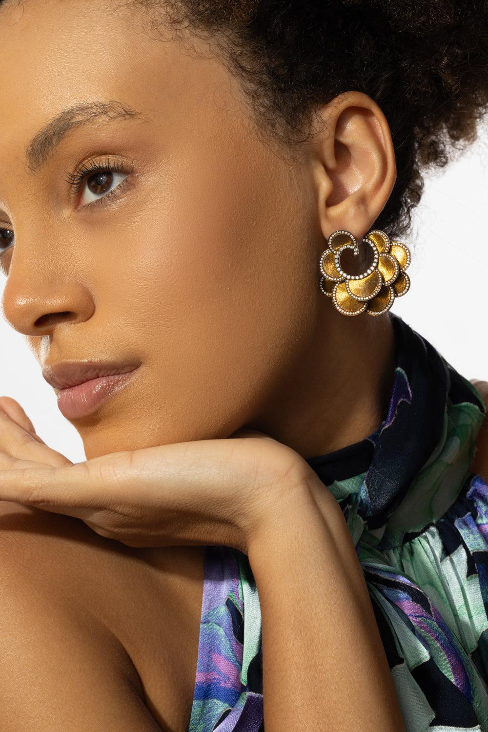 Brown Titanium Diamond Round Earrings-TITANIUM-JEWELRYFINE JEWELEARRING-SABOO FINE JEWELS