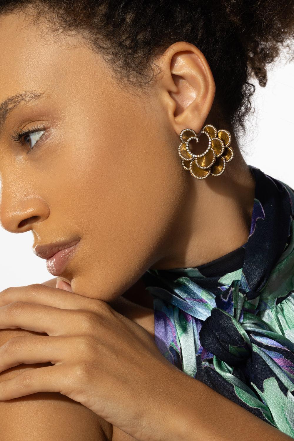 Brown Titanium Diamond Round Earrings-TITANIUM-JEWELRYFINE JEWELEARRING-SABOO FINE JEWELS