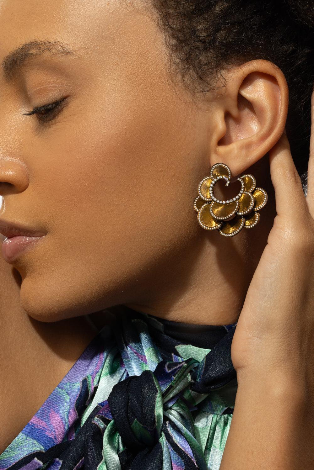 Brown Titanium Diamond Round Earrings-TITANIUM-JEWELRYFINE JEWELEARRING-SABOO FINE JEWELS