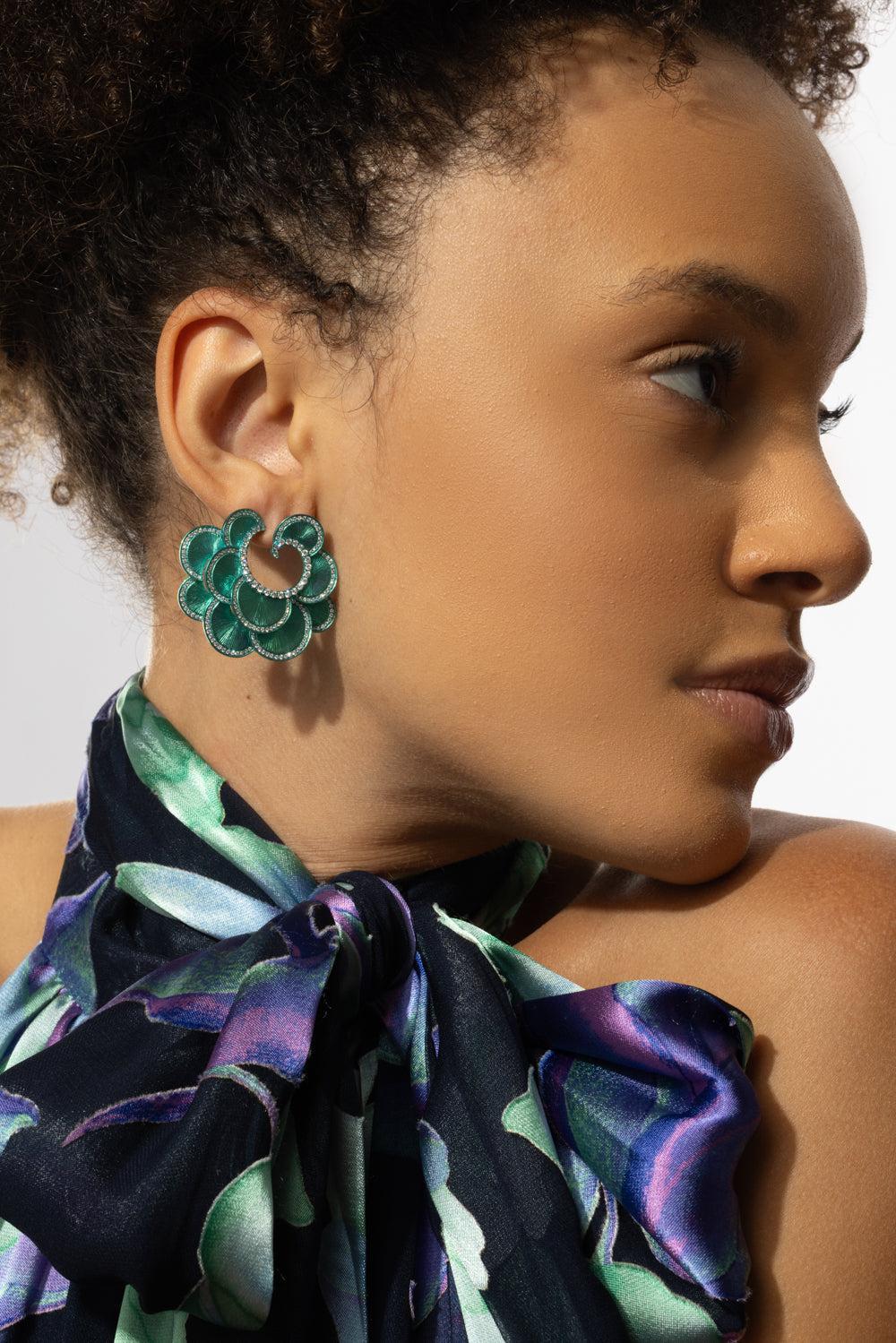 Green Titanium Diamond Round Earrings-TITANIUM-JEWELRYFINE JEWELEARRING-SABOO FINE JEWELS