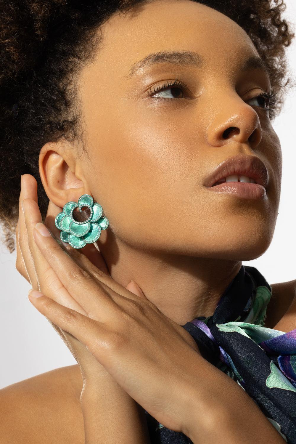 Green Titanium Diamond Round Earrings-TITANIUM-JEWELRYFINE JEWELEARRING-SABOO FINE JEWELS