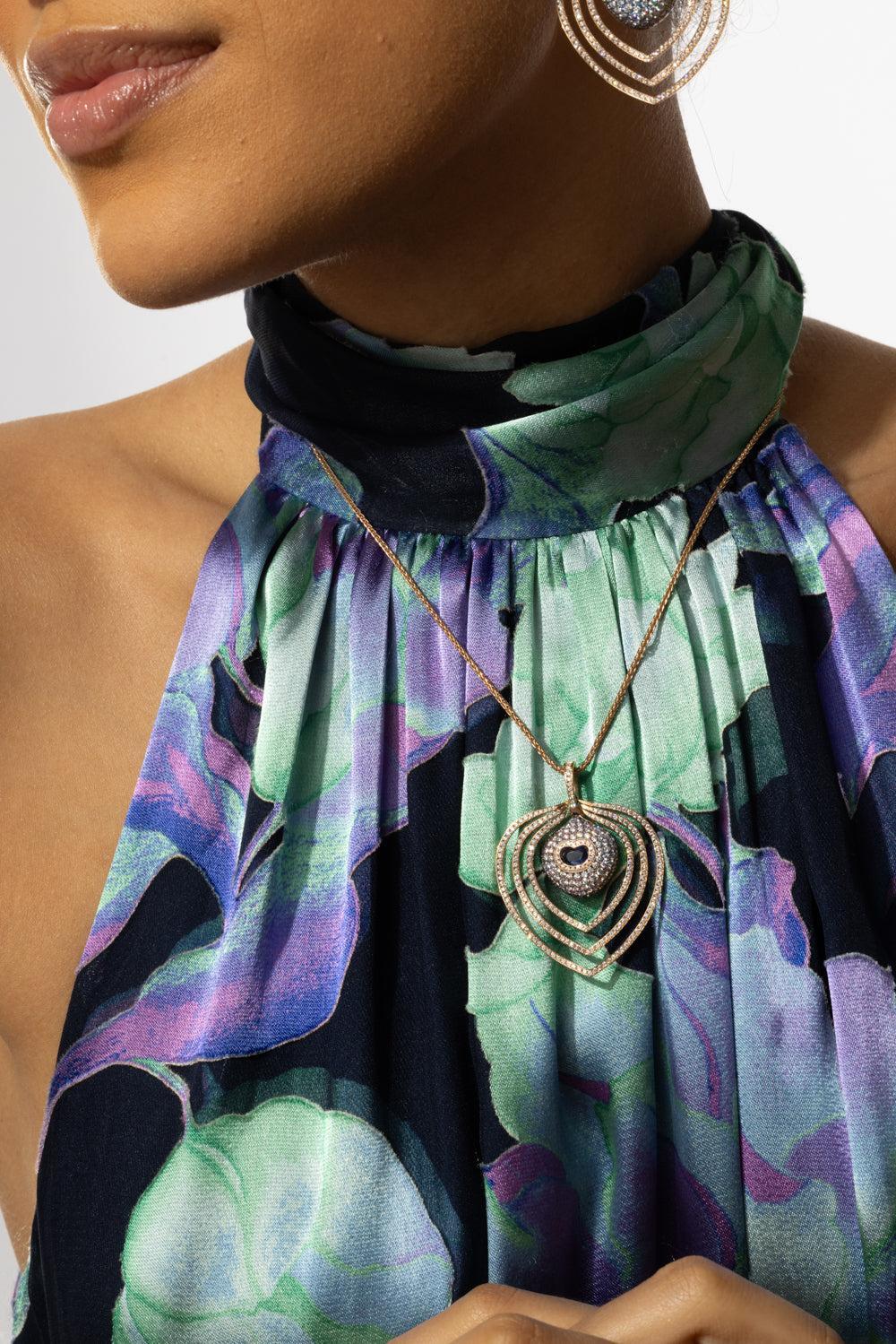 Blue Sapphire Diamond Necklace-ROSE GOLD-18-JEWELRYFINE JEWELNECKLACE O-SABOO FINE JEWELS