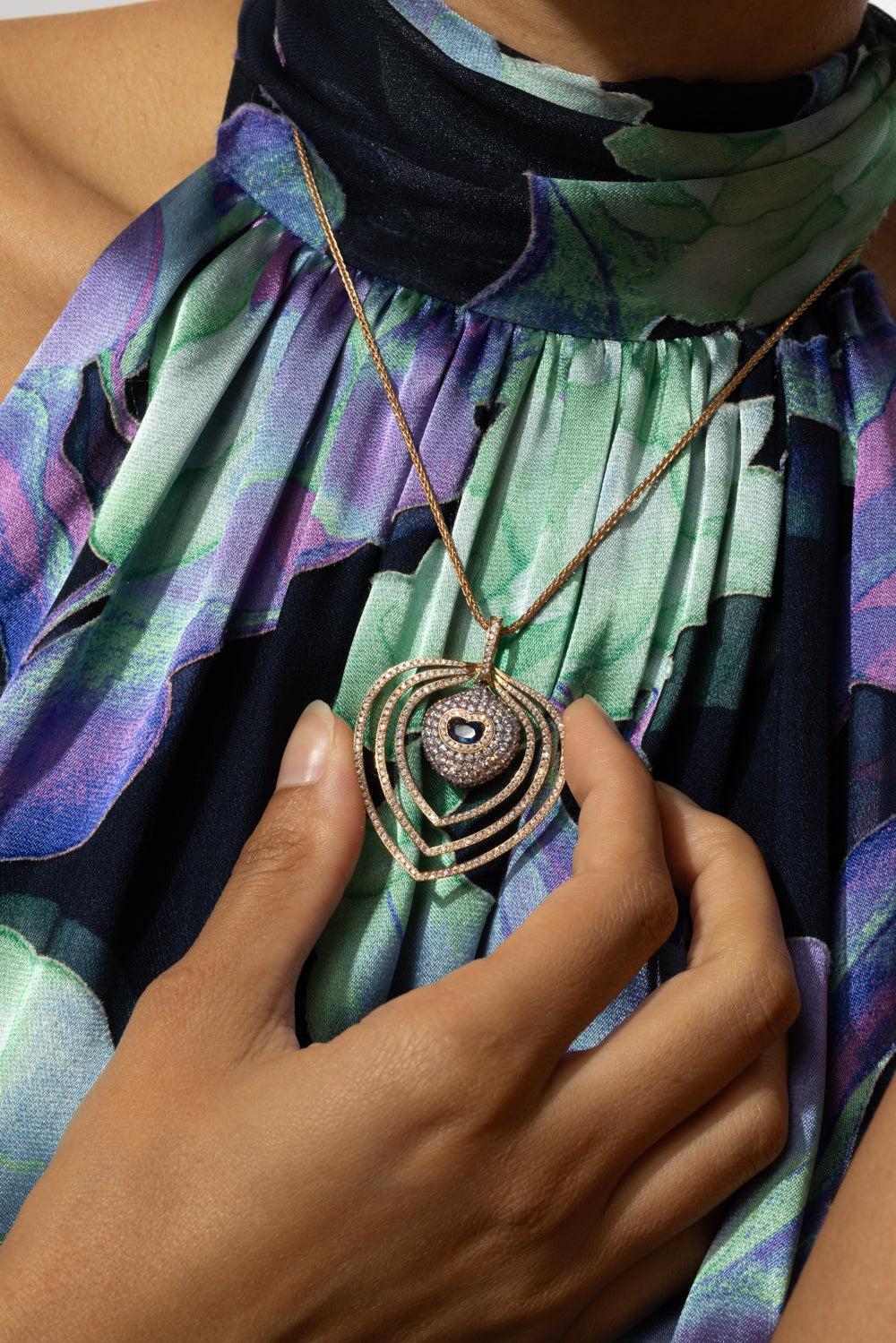 Blue Sapphire Diamond Necklace-ROSE GOLD-18-JEWELRYFINE JEWELNECKLACE O-SABOO FINE JEWELS