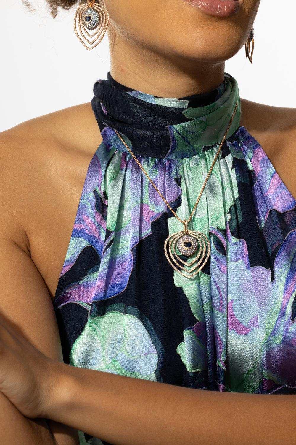 Blue Sapphire Diamond Necklace-ROSE GOLD-18-JEWELRYFINE JEWELNECKLACE O-SABOO FINE JEWELS