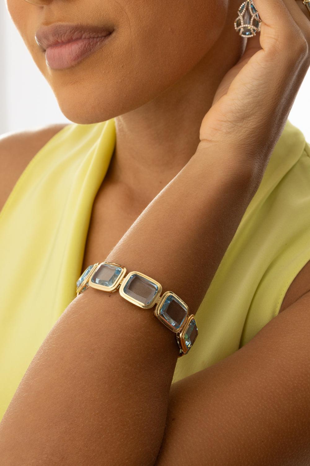Blue Topax Cushion Cut Manhattan Bracelet-YELLOW GOLD-JEWELRYFINE JEWELBRACELET O-GOSHWARA