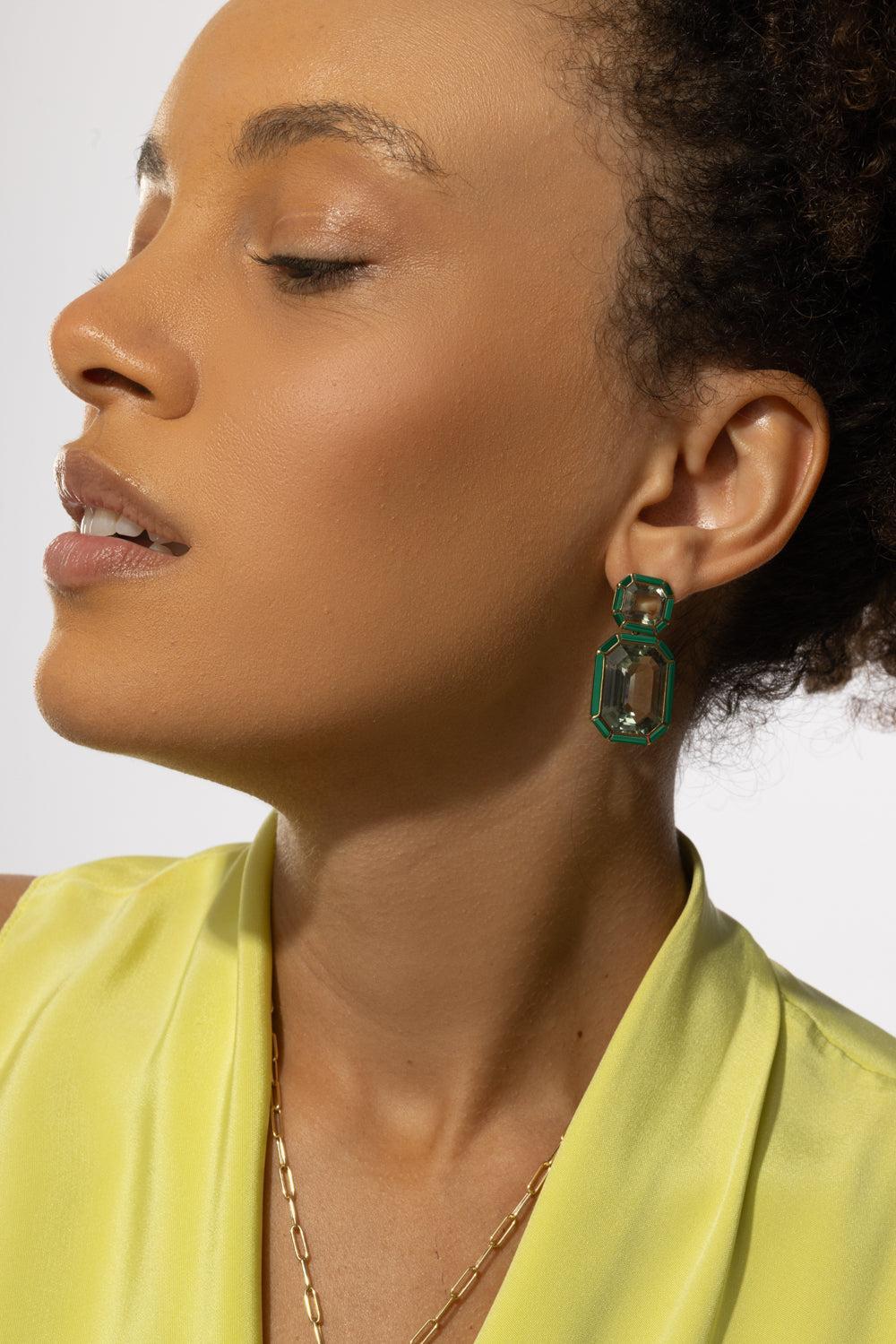 Prasiolite Malachite Vega Melange Earrings-YELLOW GOLD-JEWELRYFINE JEWELEARRING-GOSHWARA