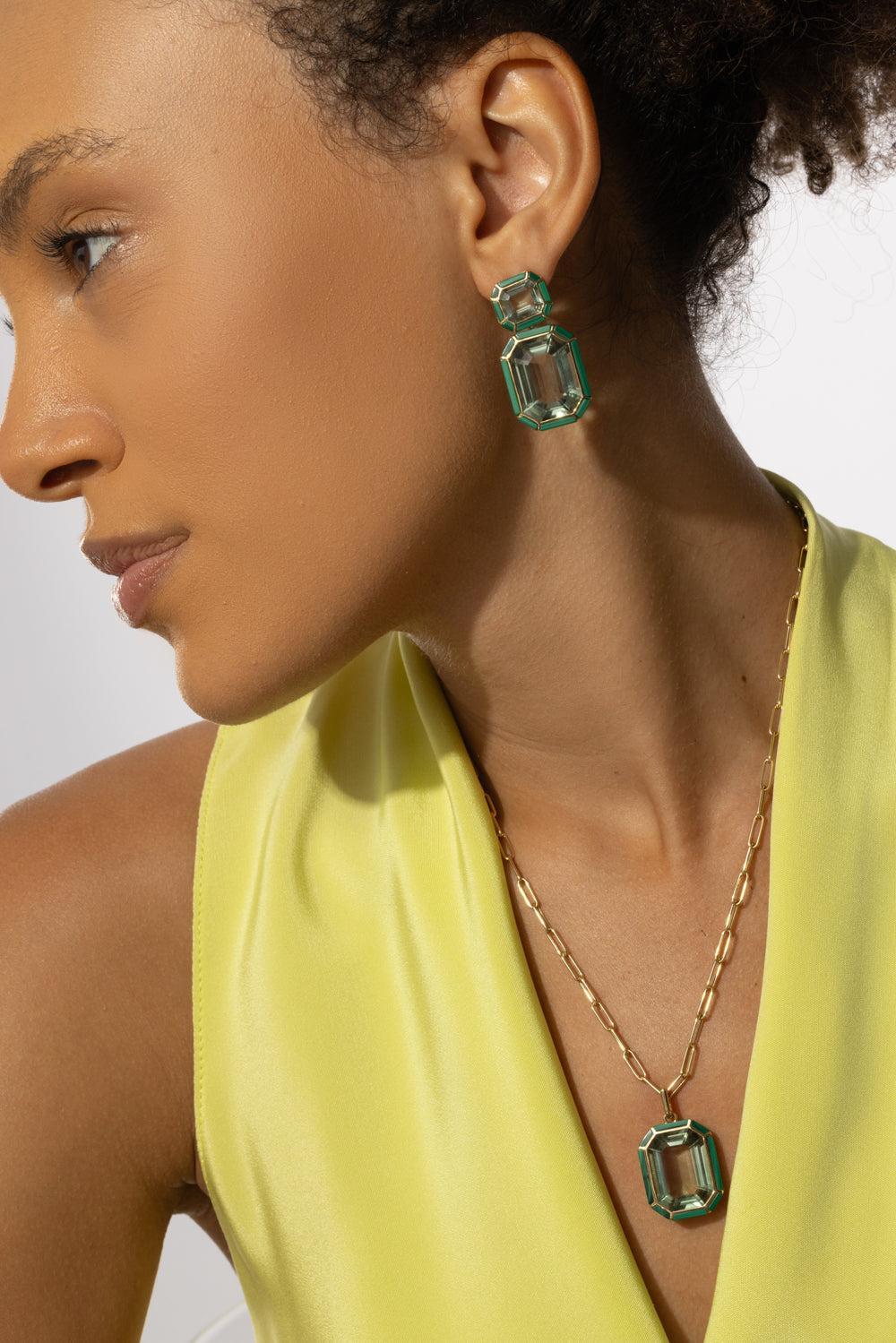 Prasiolite Malachite Vega Melange Earrings-YELLOW GOLD-JEWELRYFINE JEWELEARRING-GOSHWARA