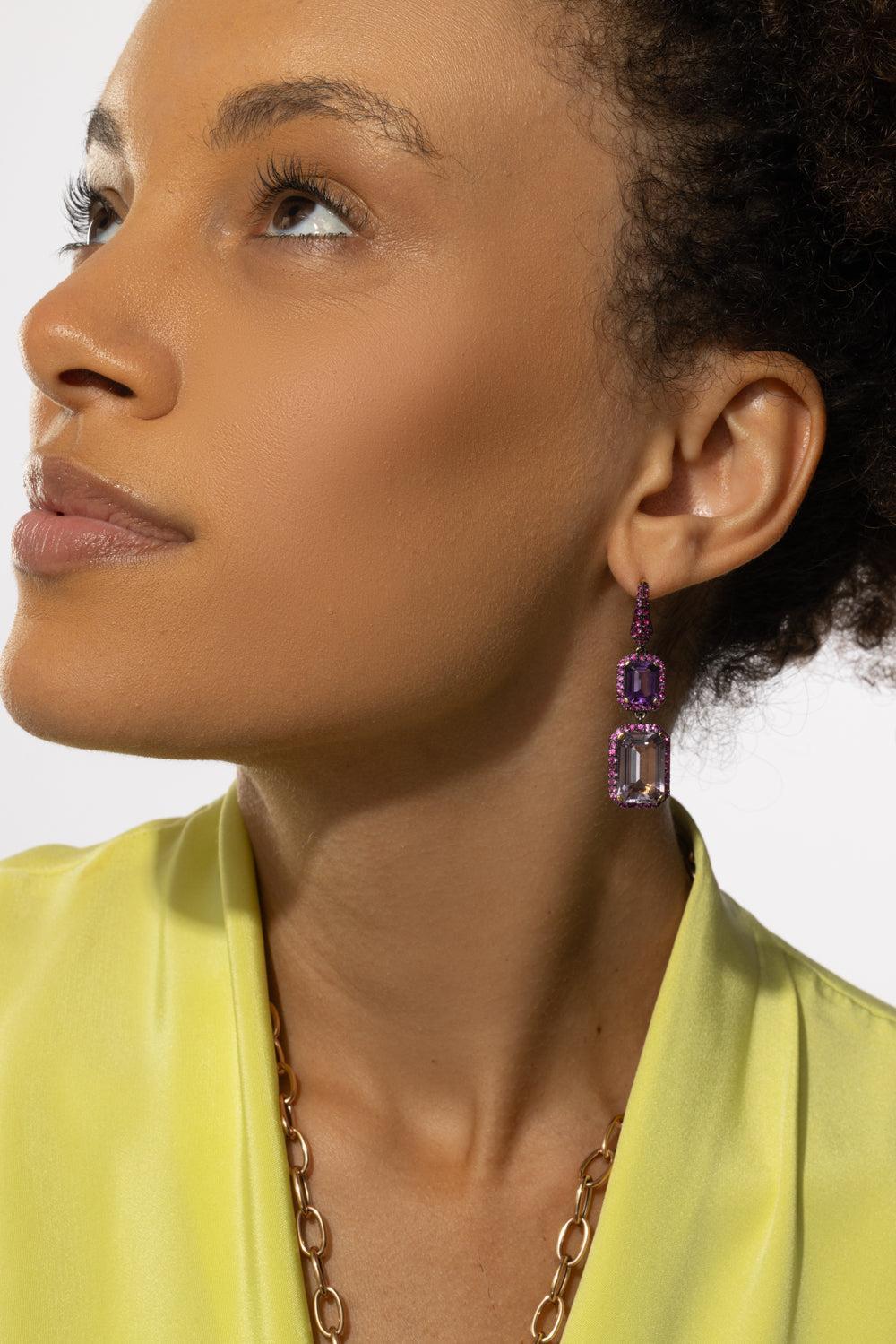 Amethyst Pink Sapphire Earrings-ROSE GOLD-JEWELRYFINE JEWELEARRING-GOSHWARA
