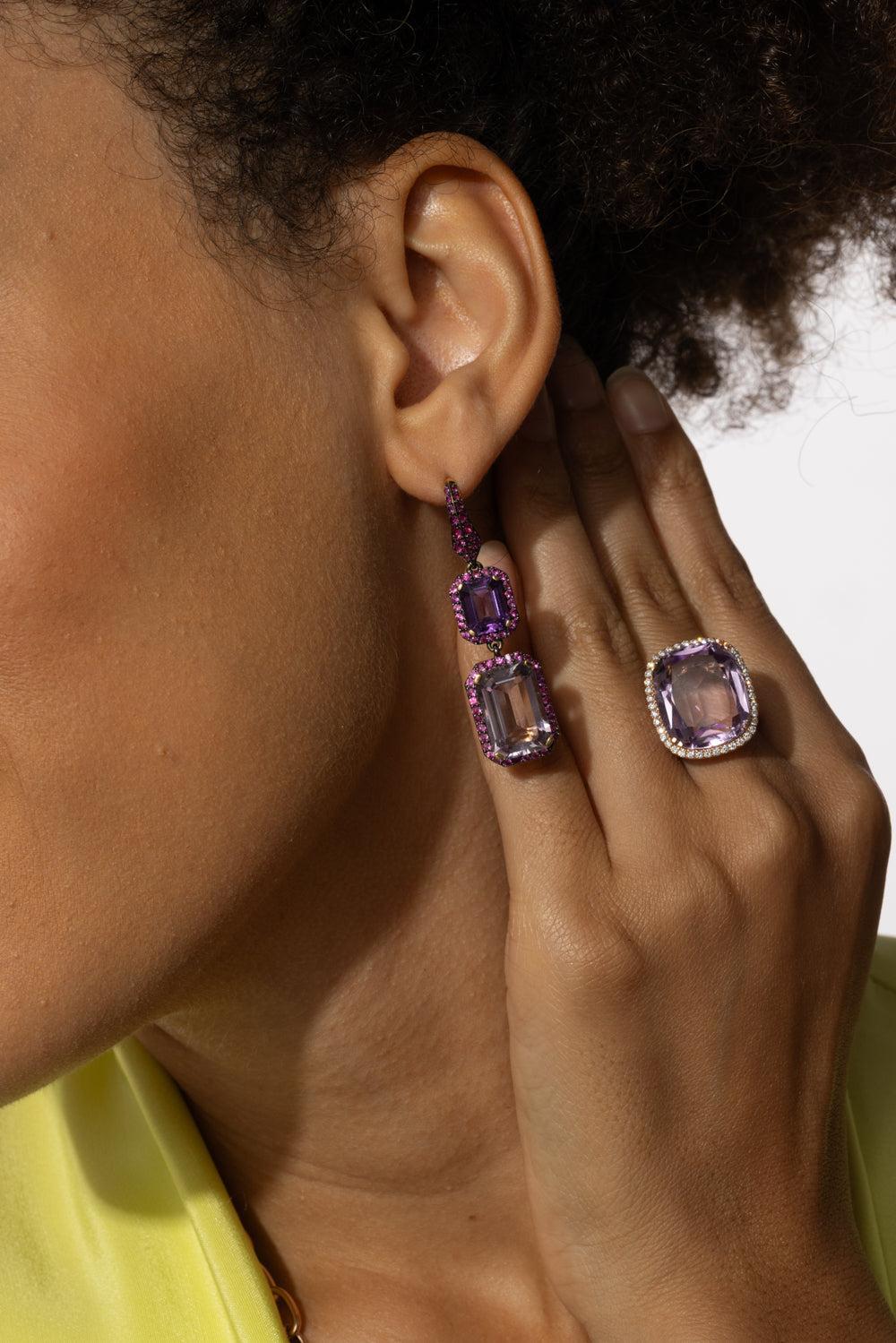 Amethyst Pink Sapphire Earrings-ROSE GOLD-JEWELRYFINE JEWELEARRING-GOSHWARA