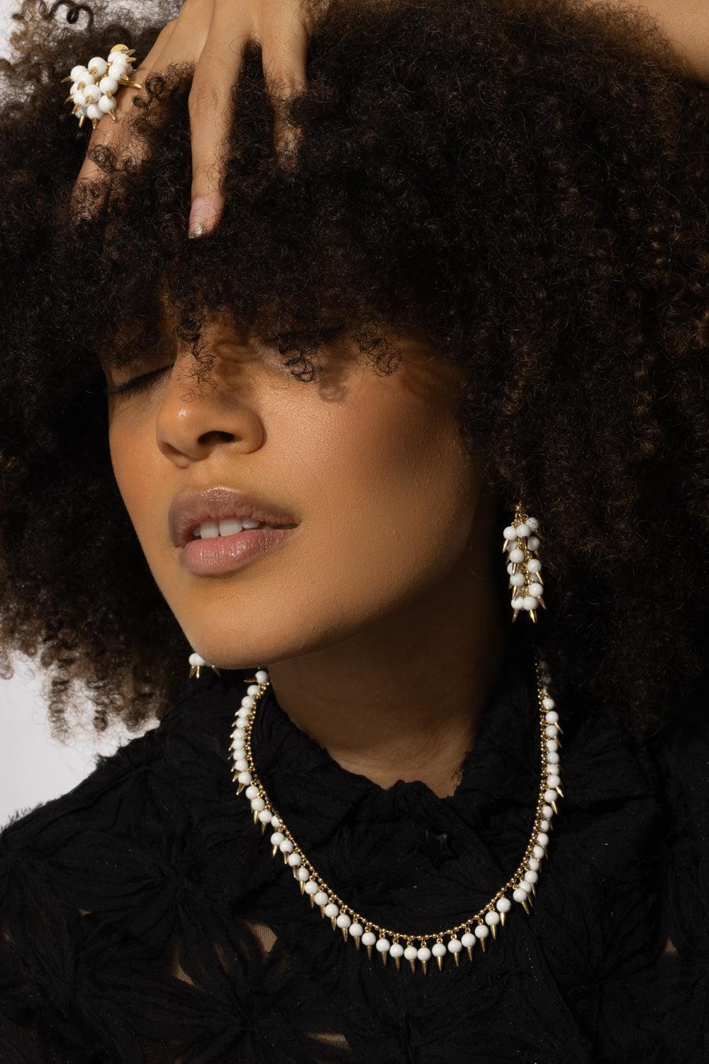 Whte Onyx Spiked Muse Necklace-YELLOW GOLD-JEWELRYFINE JEWELNECKLACE O-ALETTO BROTHERS