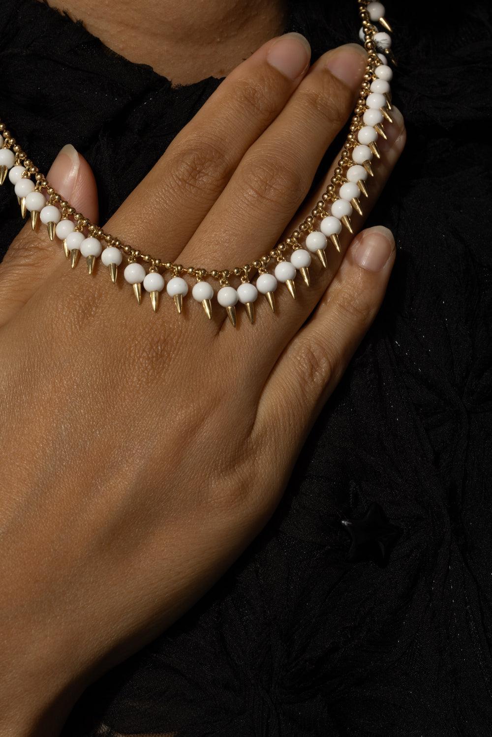 Whte Onyx Spiked Muse Necklace-YELLOW GOLD-JEWELRYFINE JEWELNECKLACE O-ALETTO BROTHERS