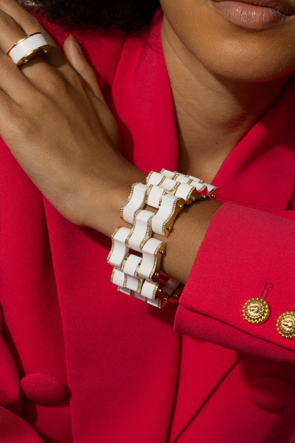 Carved Cocolon Ondina Diamond Edge Bracelet-YELLOW GOLD-JEWELRYFINE JEWELBRACELET O-ALETTO BROTHERS