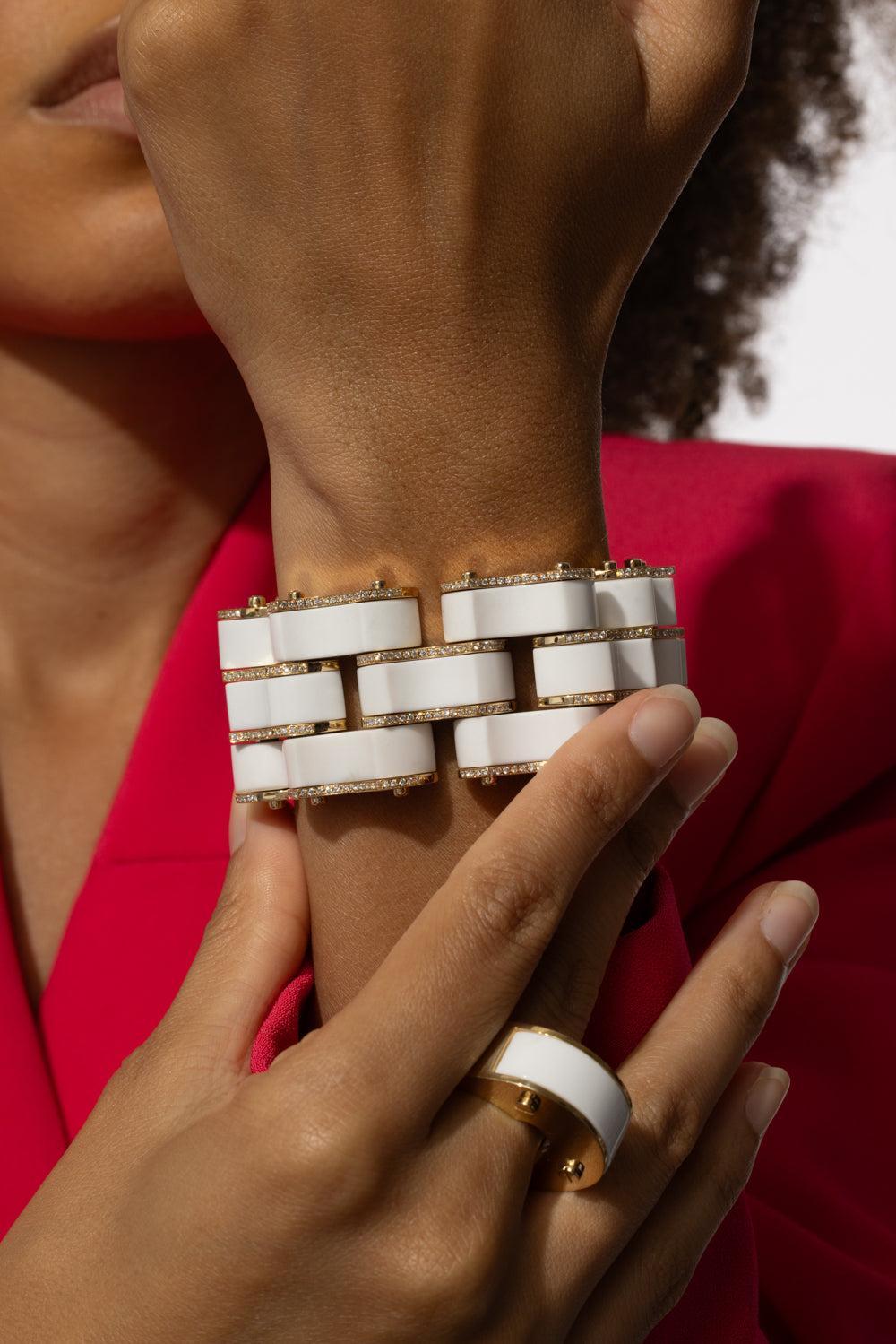 Carved Cocolon Ondina Diamond Edge Bracelet-YELLOW GOLD-JEWELRYFINE JEWELBRACELET O-ALETTO BROTHERS