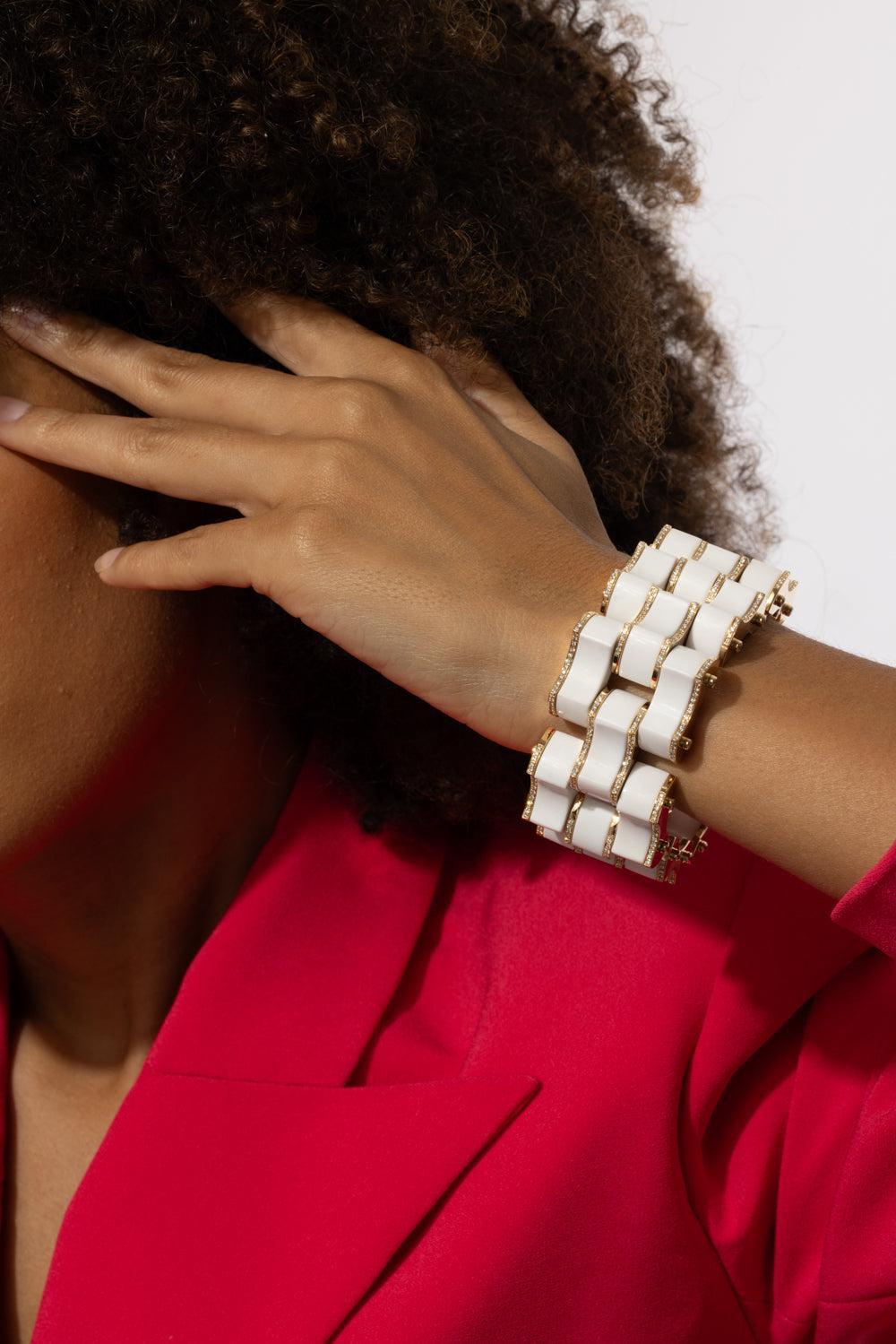 Carved Cocolon Ondina Diamond Edge Bracelet-YELLOW GOLD-JEWELRYFINE JEWELBRACELET O-ALETTO BROTHERS