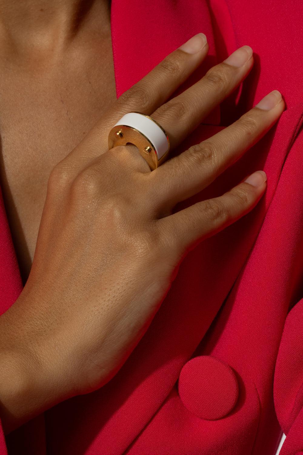 Whte Onyx Luna Curva Ring-YELLOW GOLD-JEWELRYFINE JEWELRING-ALETTO BROTHERS