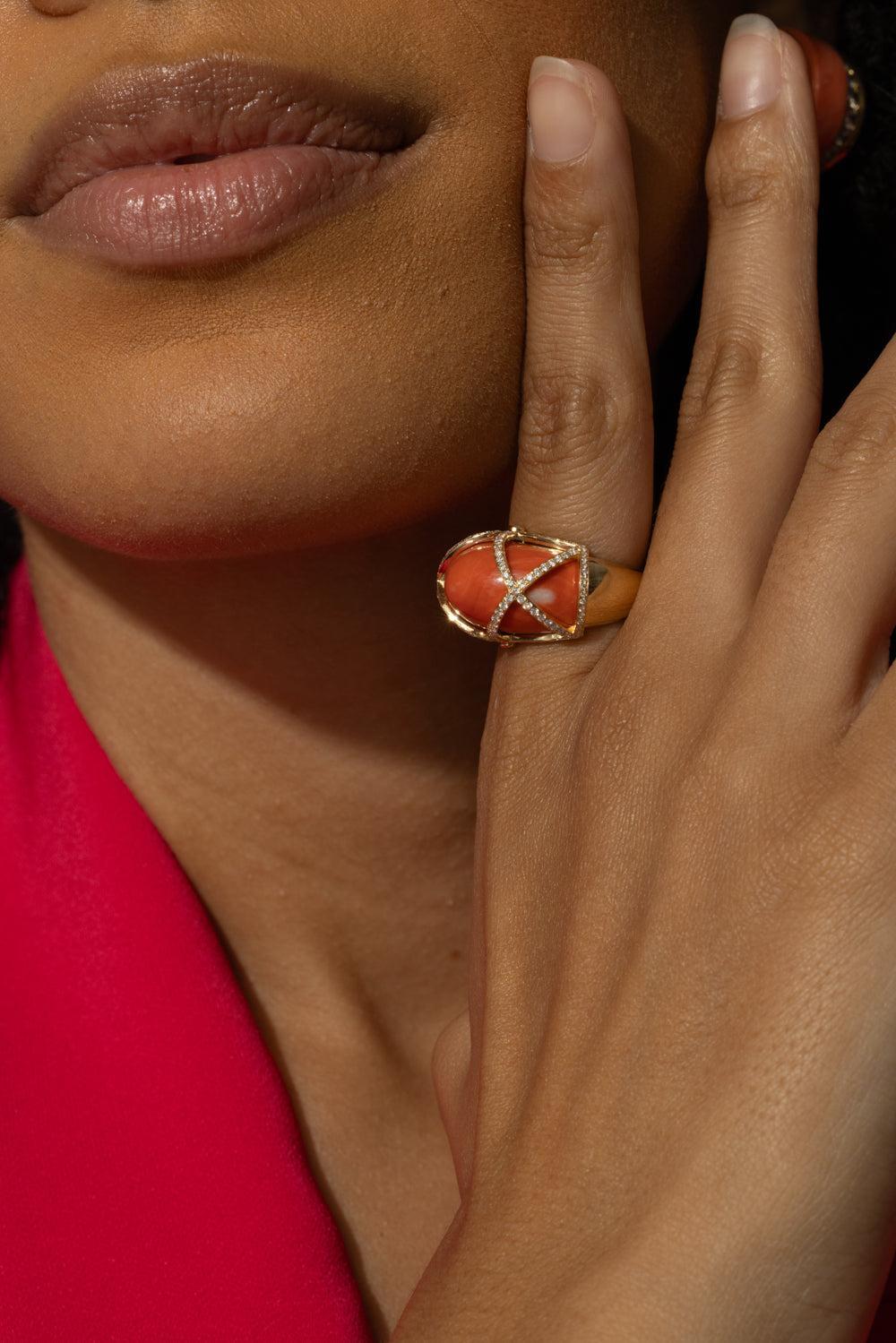 Coral Diamond Incanto Ring-YELLOW GOLD-JEWELRYFINE JEWELRING-ALETTO BROTHERS
