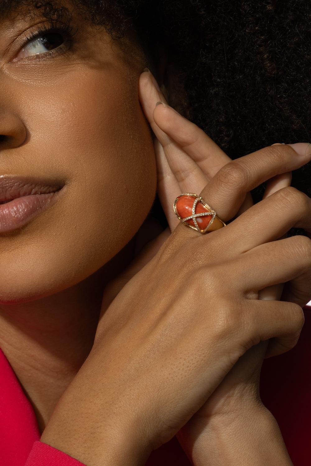 Coral Diamond Incanto Ring-YELLOW GOLD-JEWELRYFINE JEWELRING-ALETTO BROTHERS