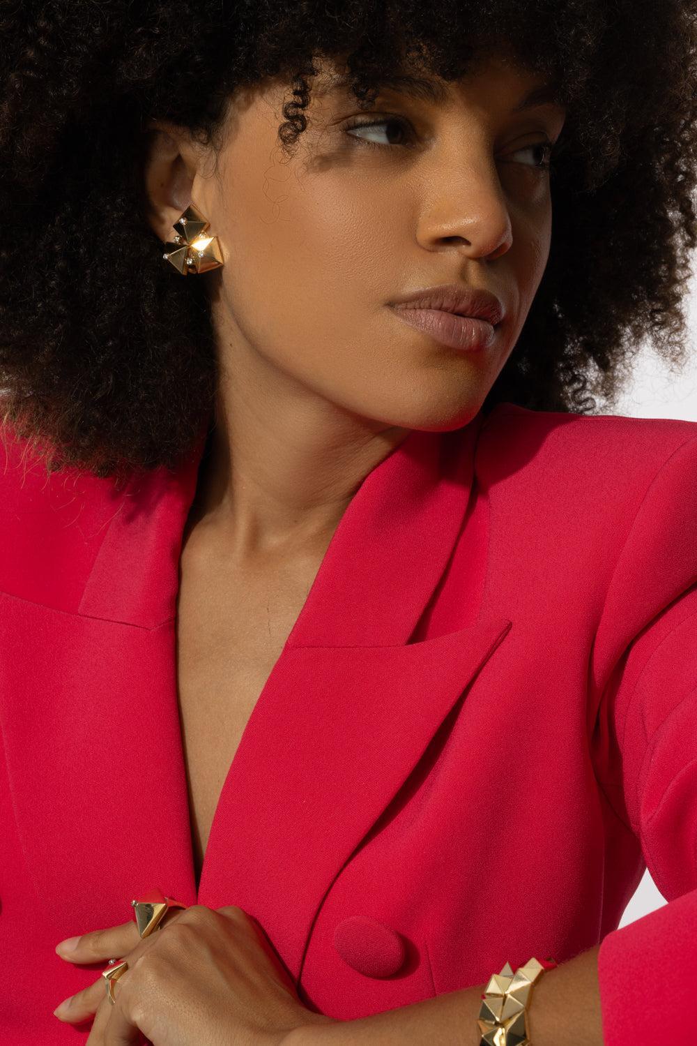 Diamond Accent Piramide Triple Earrings-YELLOW GOLD-JEWELRYFINE JEWELEARRING-ALETTO BROTHERS