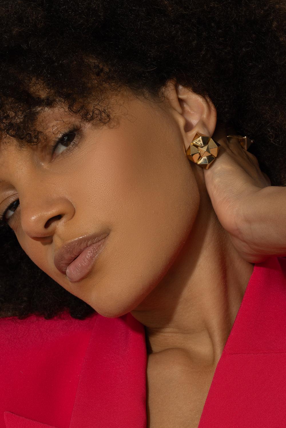 Mini Piramide Cluster Earrings-YELLOW GOLD-JEWELRYFINE JEWELEARRING-ALETTO BROTHERS