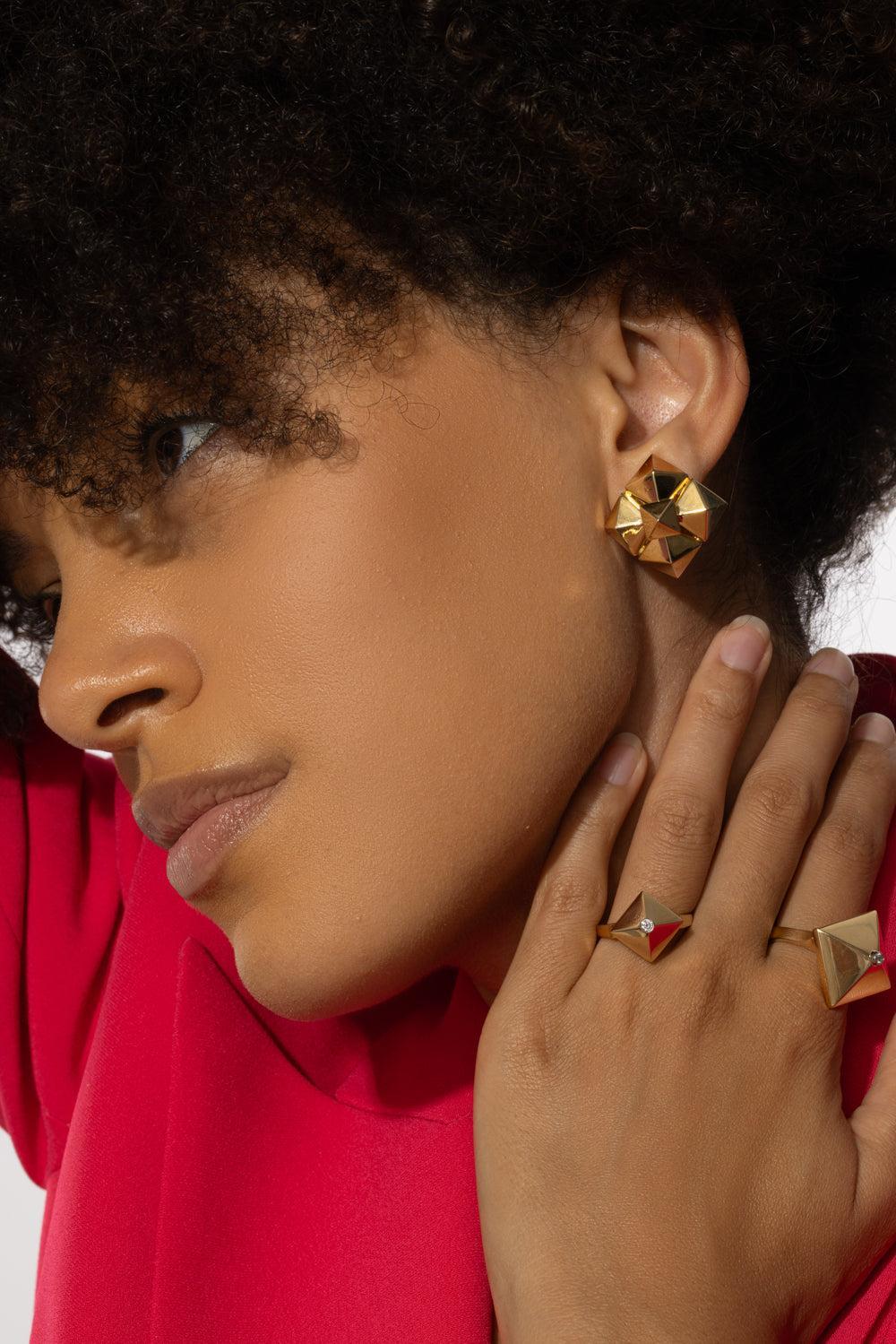 Mini Piramide Cluster Earrings-YELLOW GOLD-JEWELRYFINE JEWELEARRING-ALETTO BROTHERS