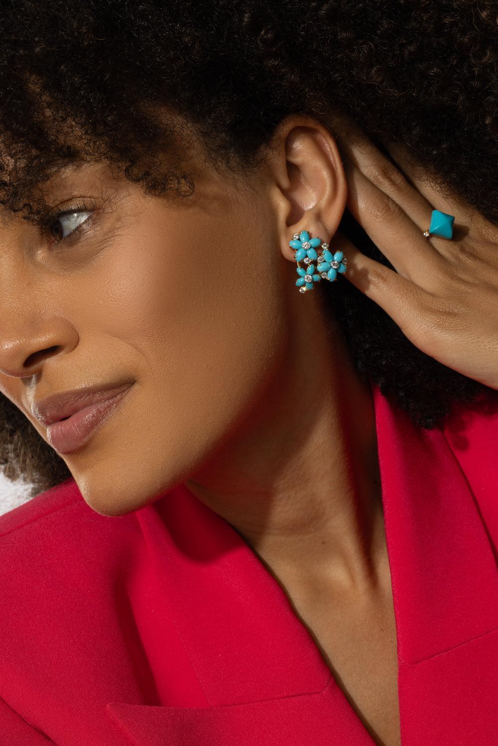 Turquoise Diamond Petaluna Earrings-YELLOW GOLD-JEWELRYFINE JEWELEARRING-ALETTO BROTHERS