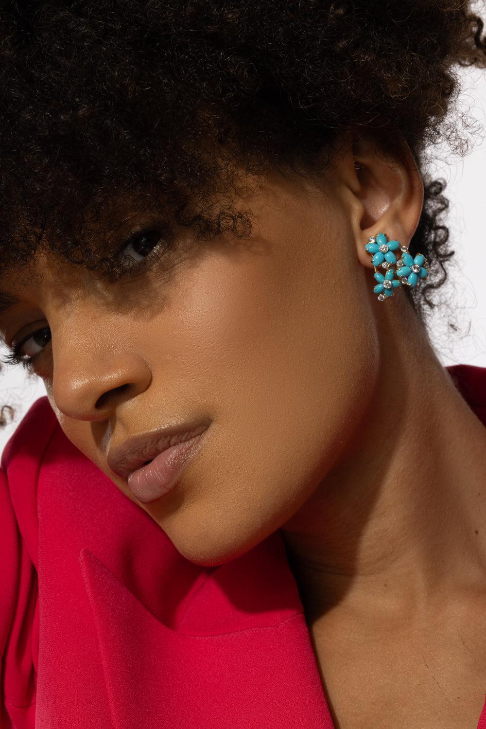 Turquoise Diamond Petaluna Earrings-YELLOW GOLD-JEWELRYFINE JEWELEARRING-ALETTO BROTHERS