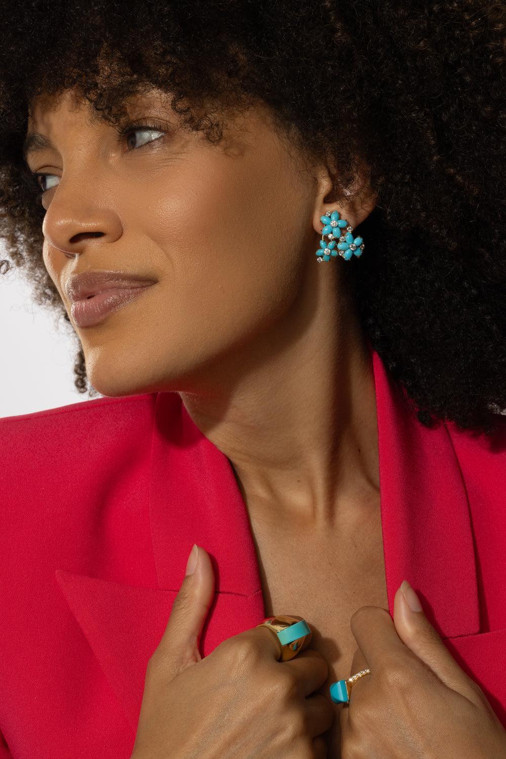 Turquoise Diamond Petaluna Earrings-YELLOW GOLD-JEWELRYFINE JEWELEARRING-ALETTO BROTHERS