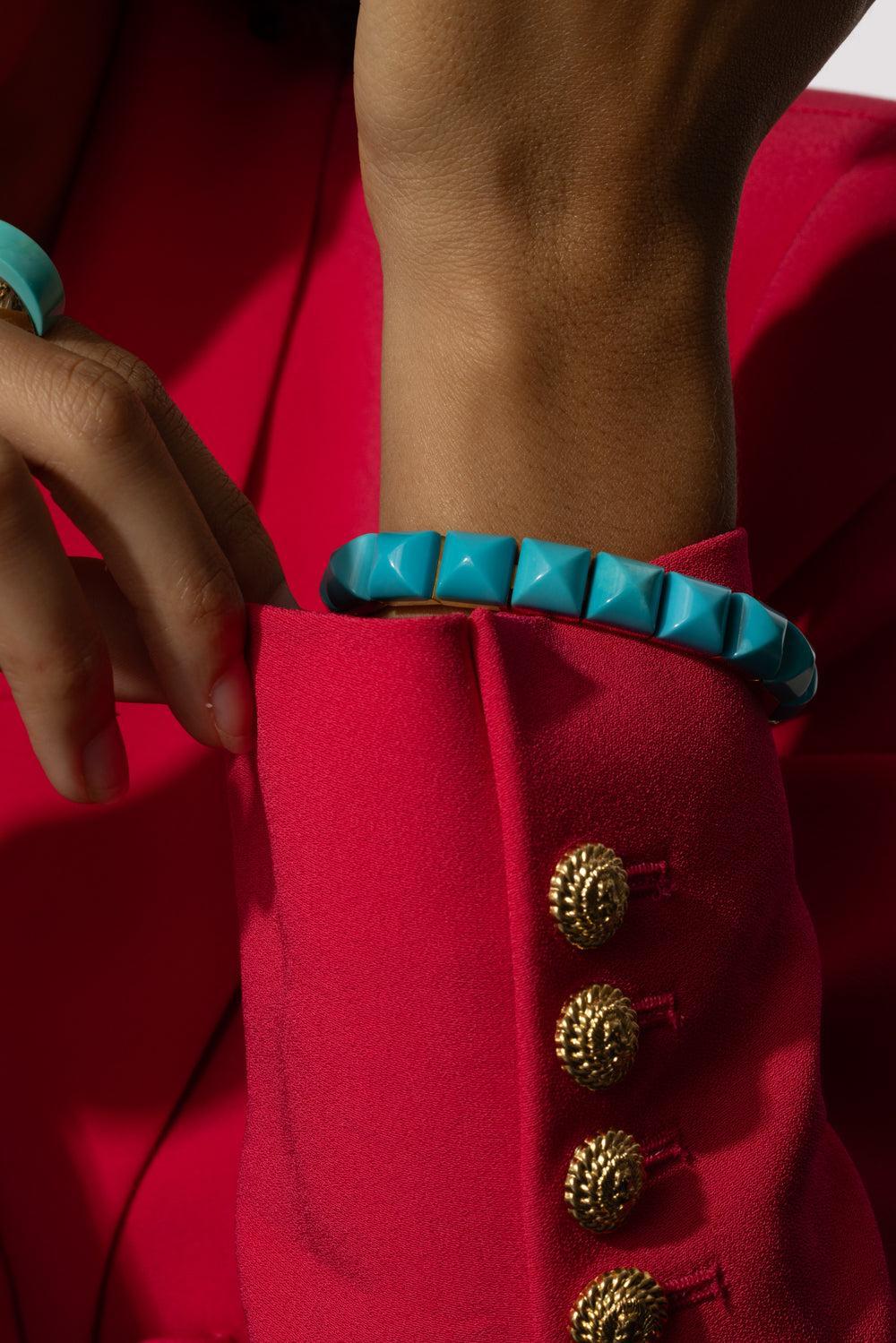 Diamond Lock Piramide Turquoise Bracelet-YELLOW GOLD-JEWELRYFINE JEWELBRACELET O-ALETTO BROTHERS