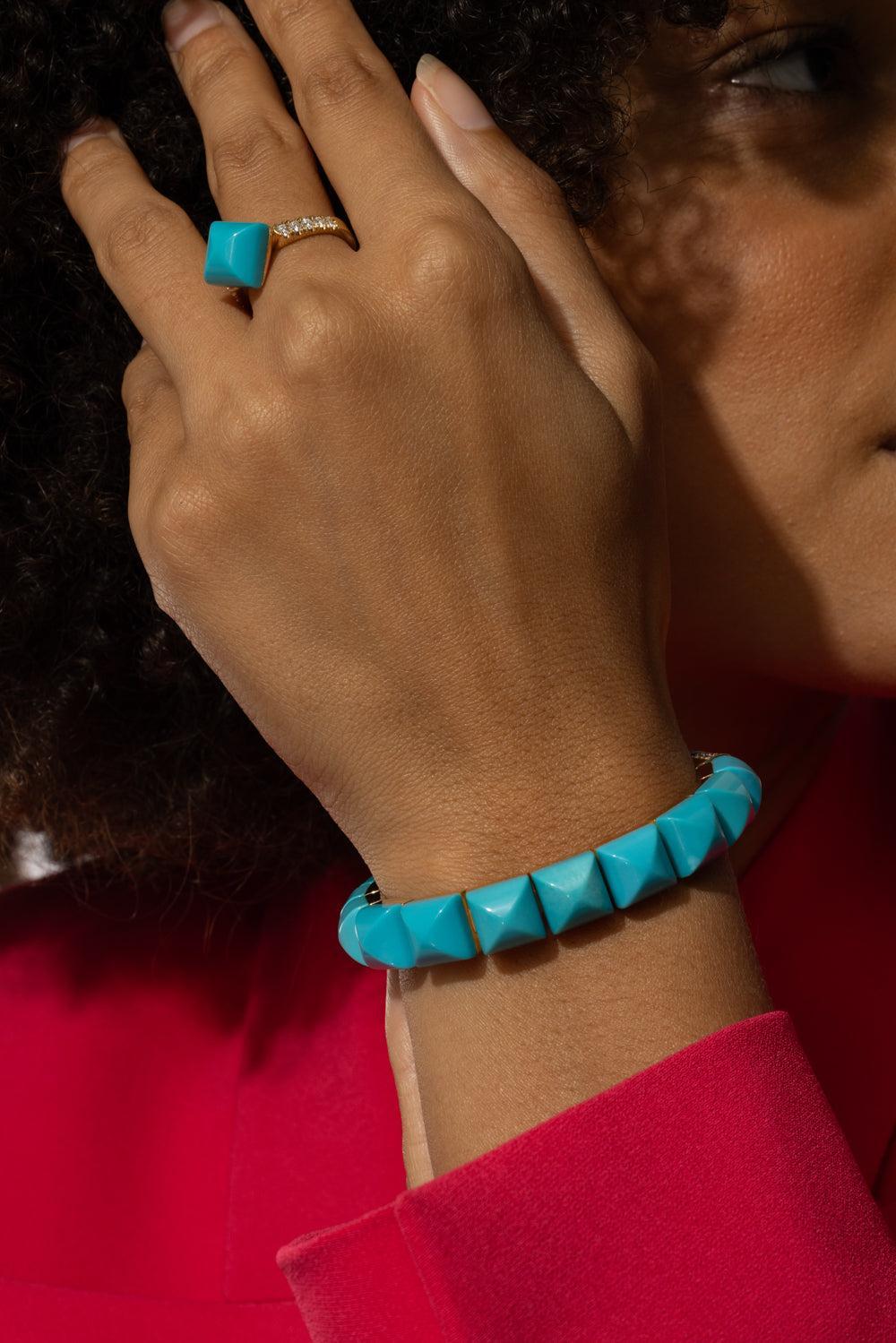 Diamond Lock Piramide Turquoise Bracelet-YELLOW GOLD-JEWELRYFINE JEWELBRACELET O-ALETTO BROTHERS