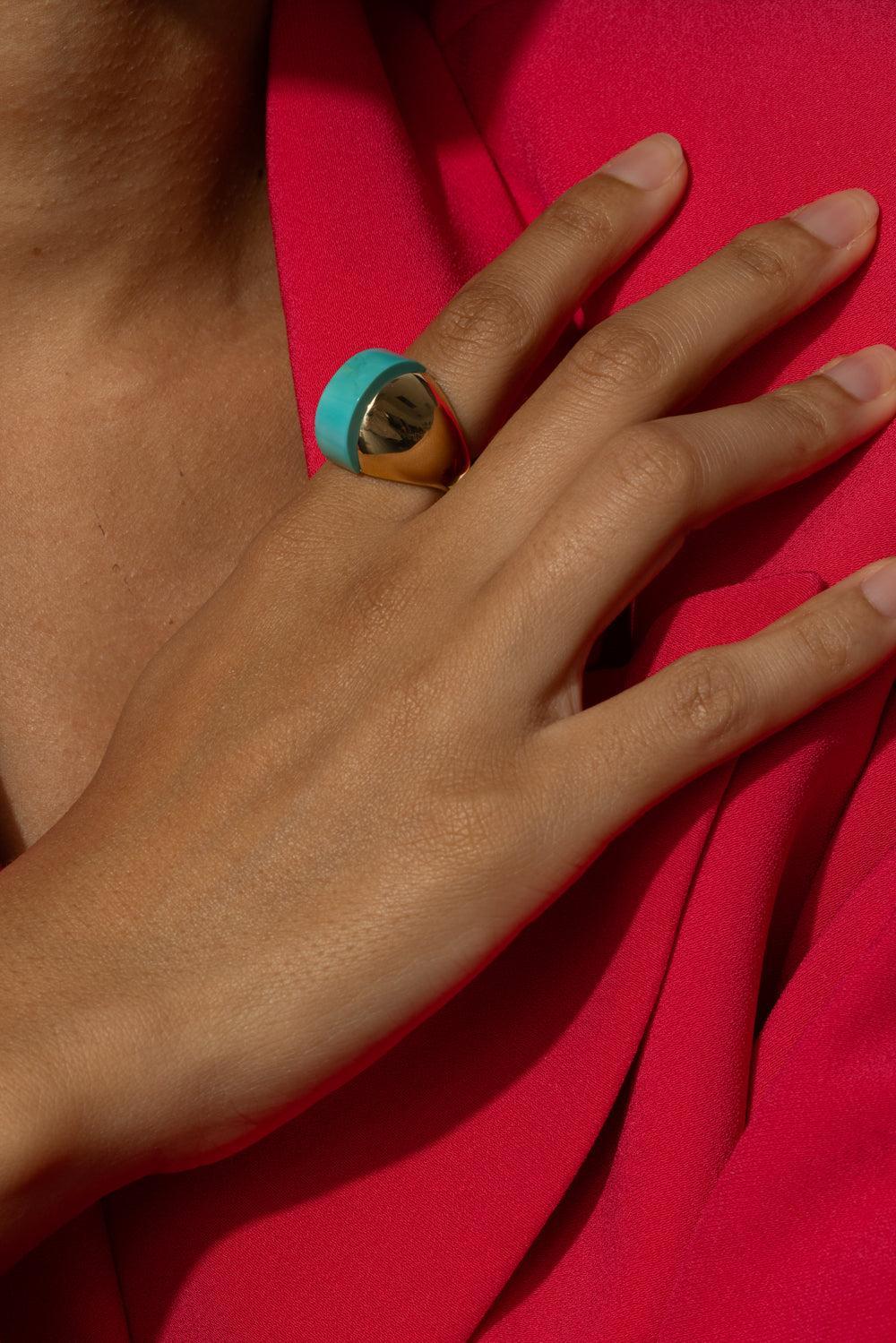 Turquoise Linea Alta Ring-YELLOW GOLD-JEWELRYFINE JEWELRING-ALETTO BROTHERS