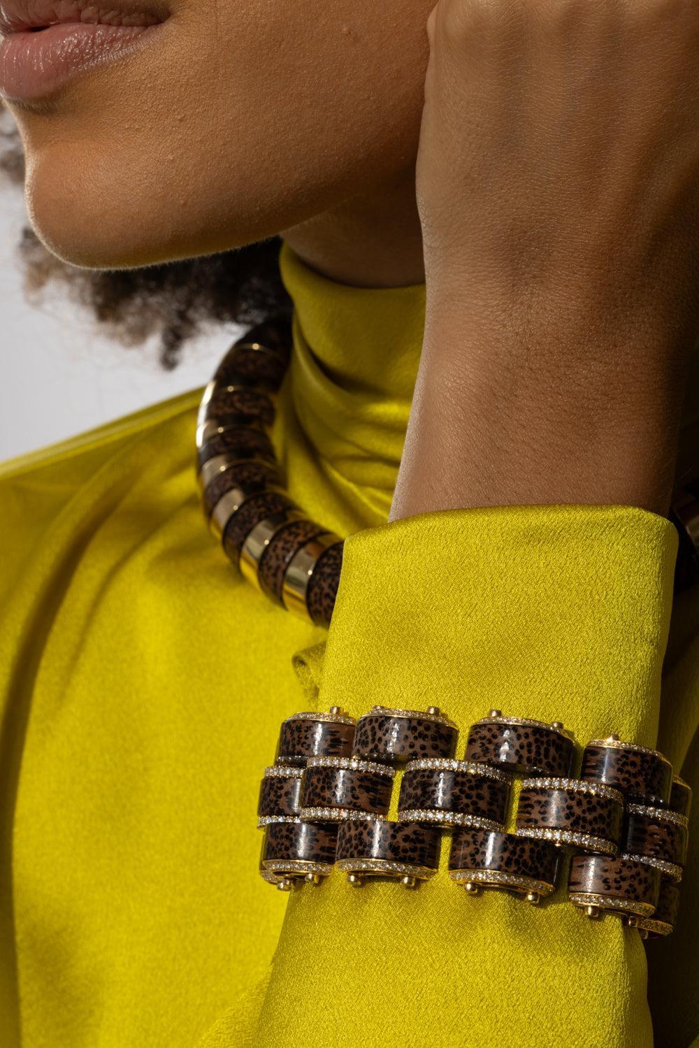 Leopard Palm Wood Selvaggia Bracelet-YELLOW GOLD-JEWELRYFINE JEWELBRACELET O-ALETTO BROTHERS