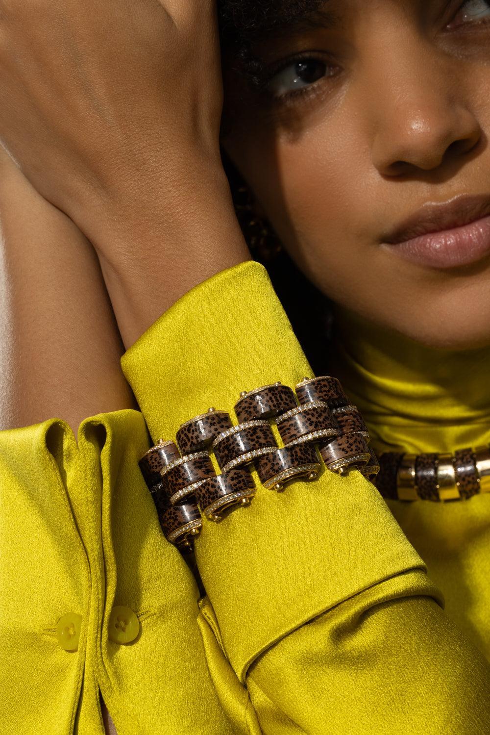 Leopard Palm Wood Selvaggia Bracelet-YELLOW GOLD-JEWELRYFINE JEWELBRACELET O-ALETTO BROTHERS