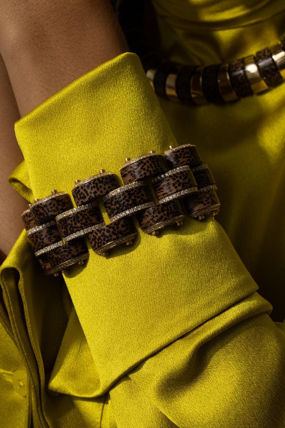 Leopard Palm Wood Selvaggia Bracelet-YELLOW GOLD-JEWELRYFINE JEWELBRACELET O-ALETTO BROTHERS