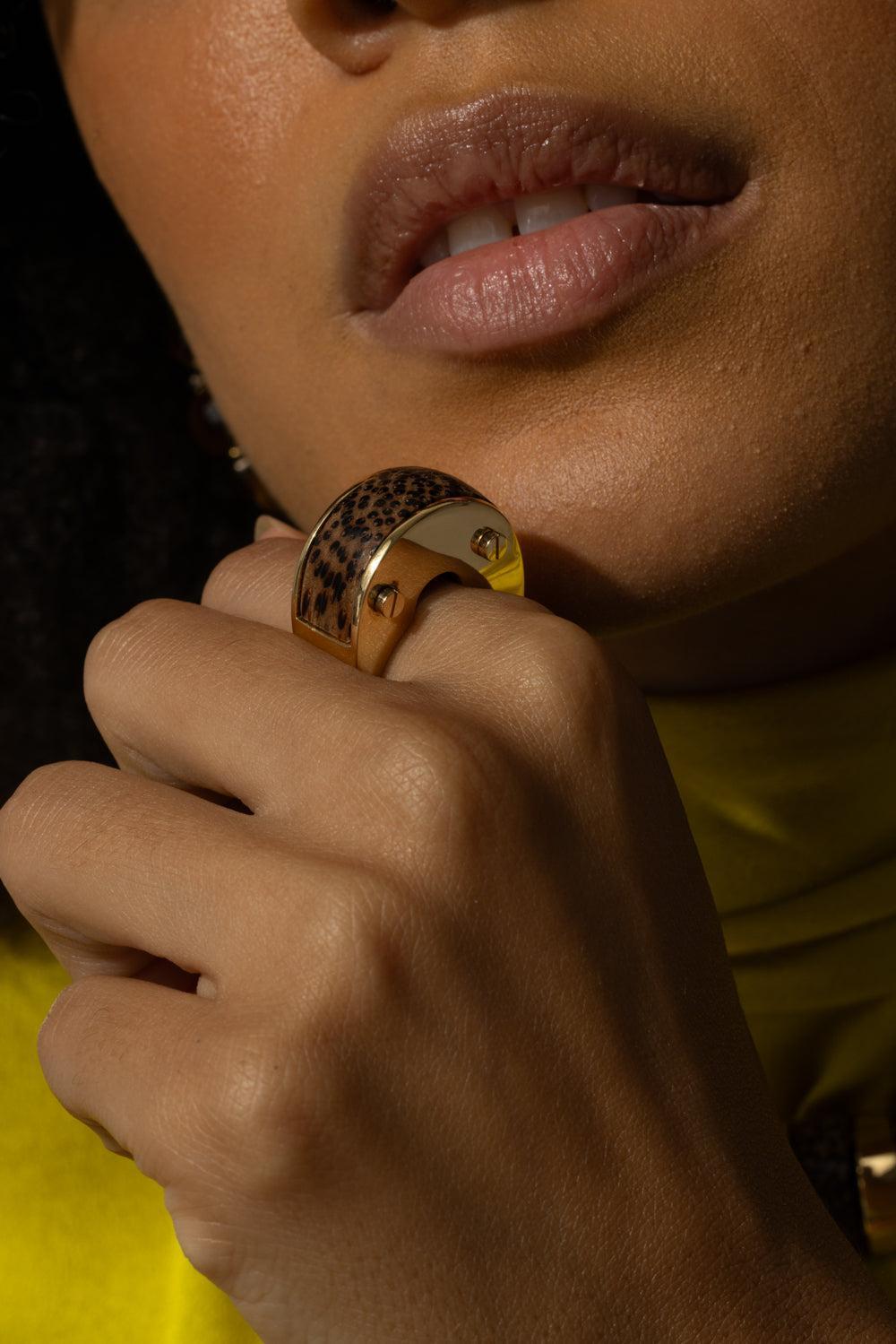 Leopard Palm Wood “Salvaggio” Ring-YELLOW GOLD-JEWELRYFINE JEWELRING-ALETTO BROTHERS