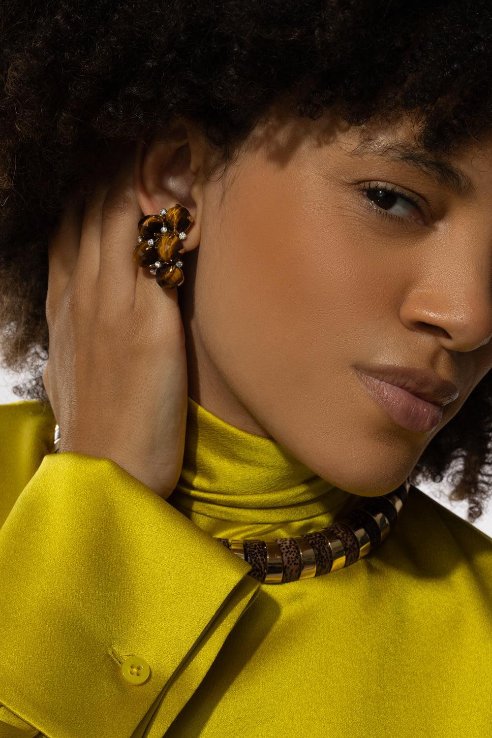 Tiger Eye Diamond Orba Earrings-YELLOW GOLD-JEWELRYFINE JEWELEARRING-ALETTO BROTHERS