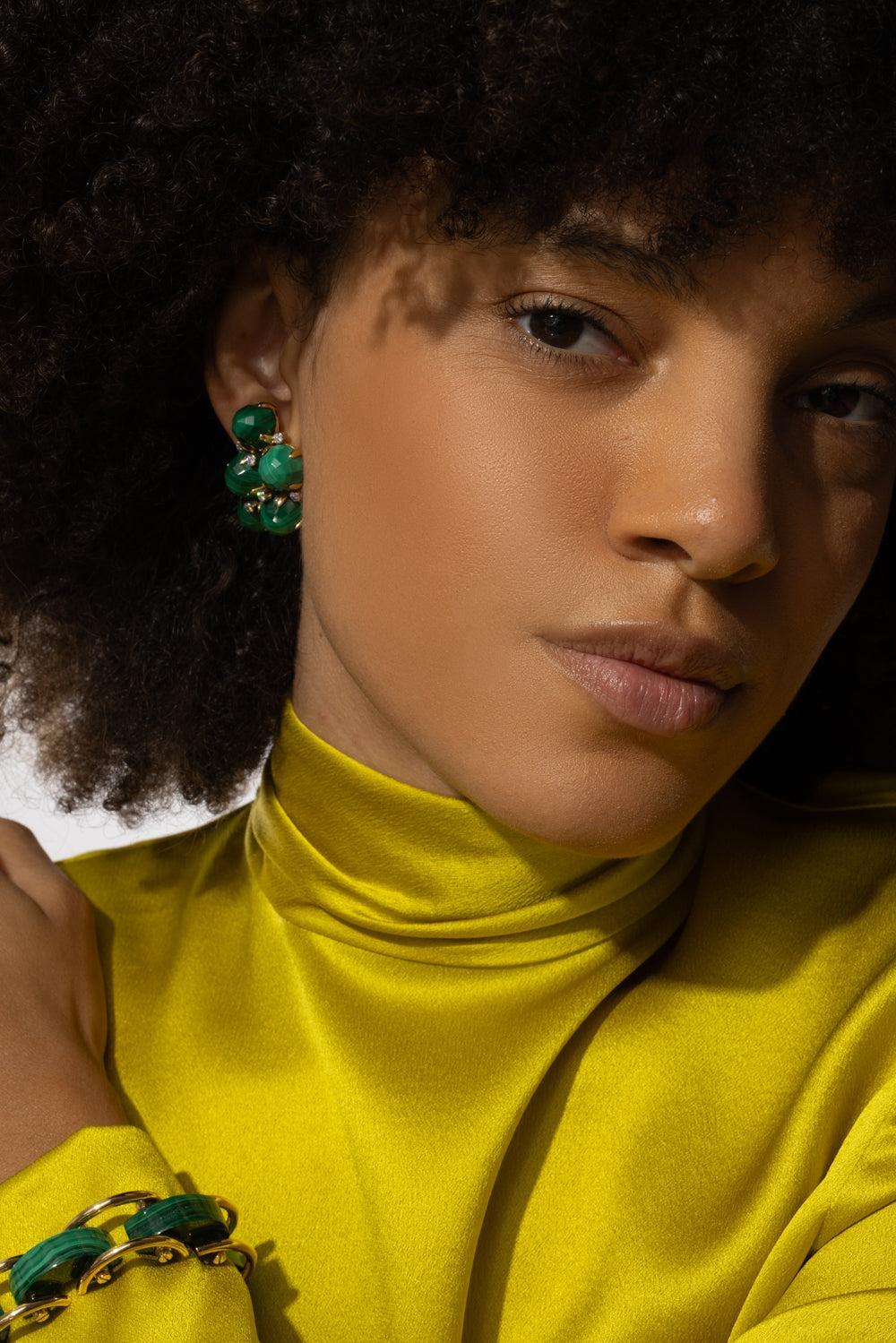 Malachite Diamond Orba Earrings-YELLOW GOLD-JEWELRYFINE JEWELEARRING-ALETTO BROTHERS