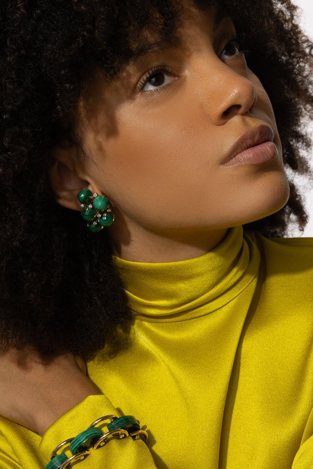 Malachite Diamond Orba Earrings-YELLOW GOLD-JEWELRYFINE JEWELEARRING-ALETTO BROTHERS