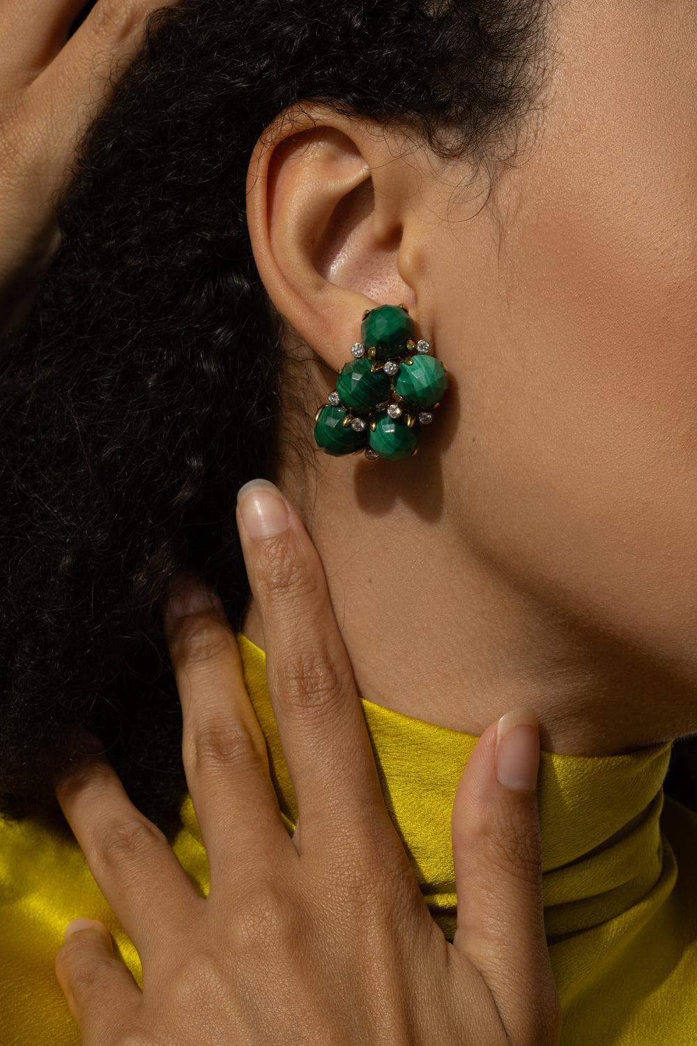 Malachite Diamond Orba Earrings-YELLOW GOLD-JEWELRYFINE JEWELEARRING-ALETTO BROTHERS