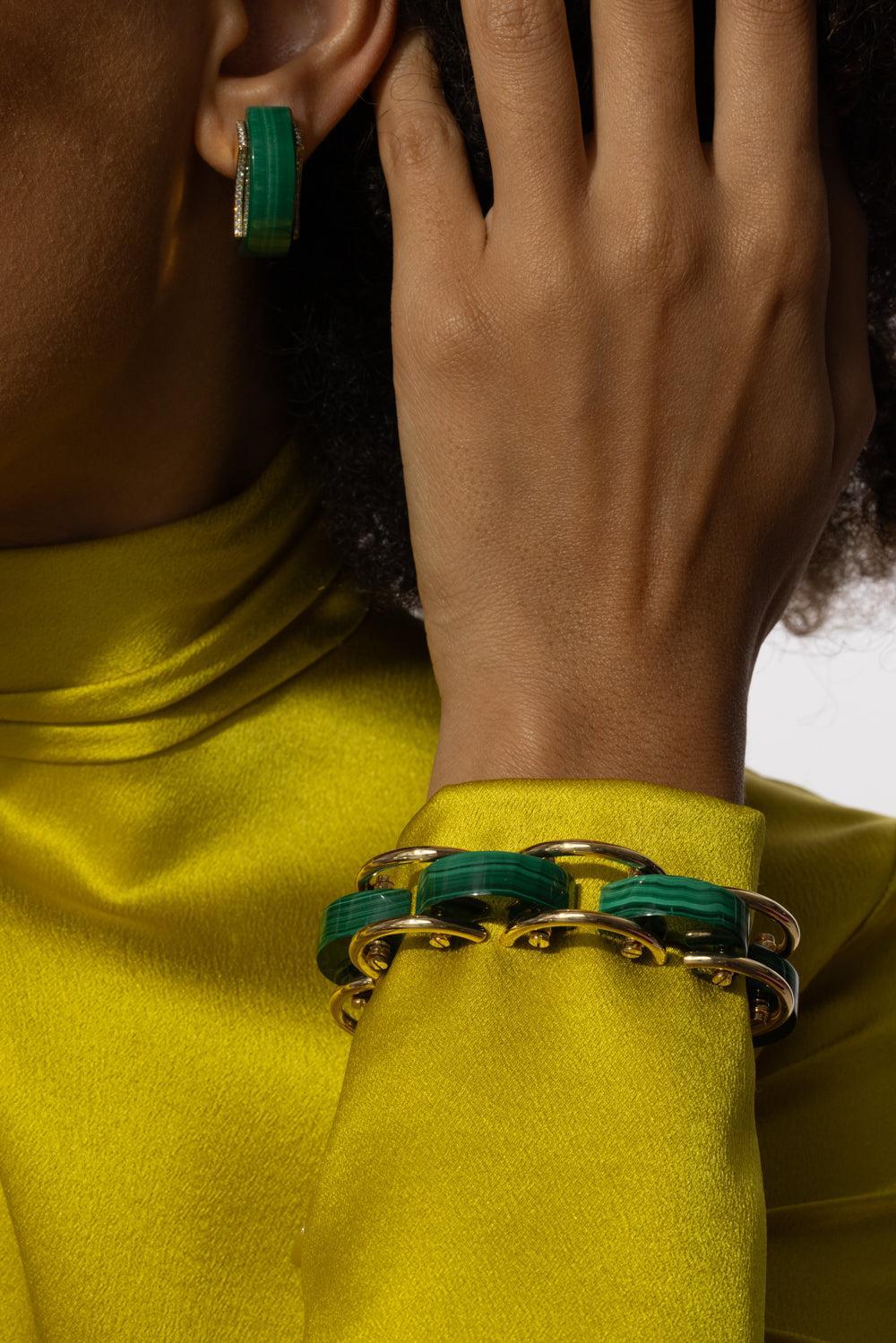 Malachite Luna Curve Bracelet-YELLOW GOLD-JEWELRYFINE JEWELBRACELET O-ALETTO BROTHERS