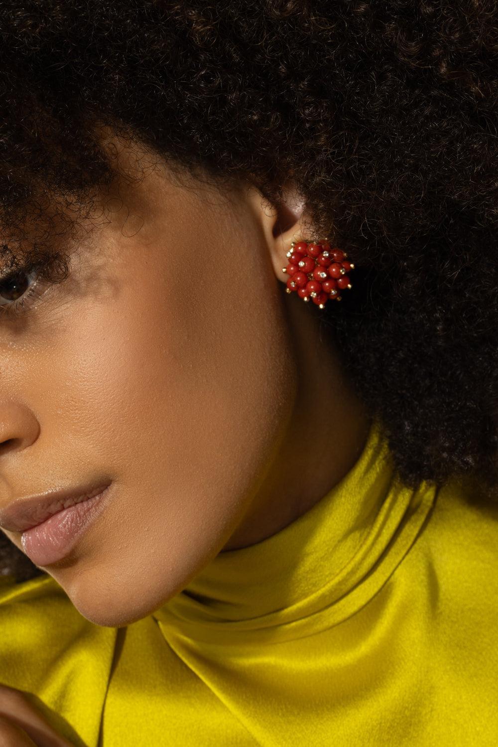 Mediterranean Coral Diamond Accent Bacca Earrings-YELLOW GOLD-JEWELRYFINE JEWELEARRING-ALETTO BROTHERS