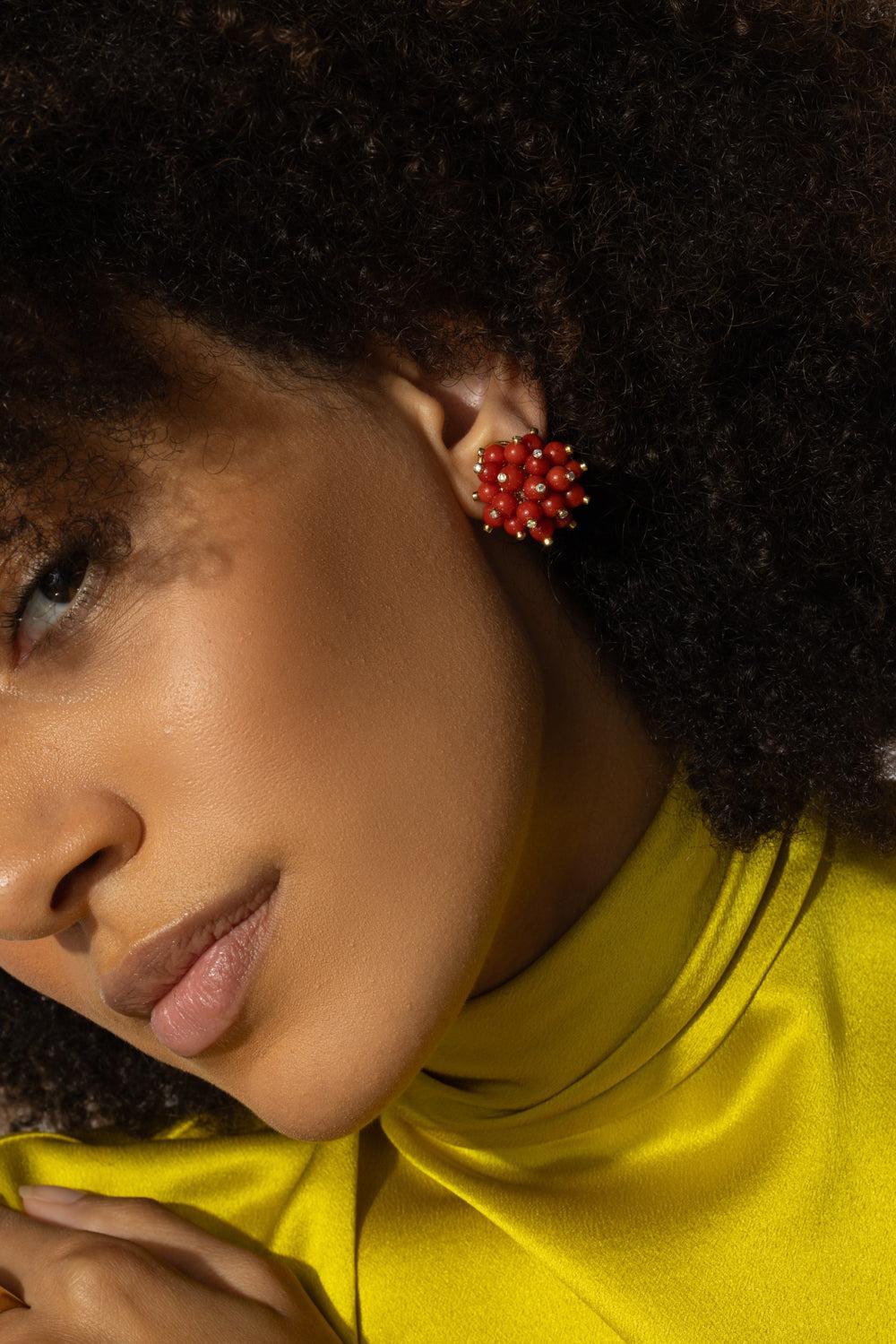 Mediterranean Coral Diamond Accent Bacca Earrings-YELLOW GOLD-JEWELRYFINE JEWELEARRING-ALETTO BROTHERS