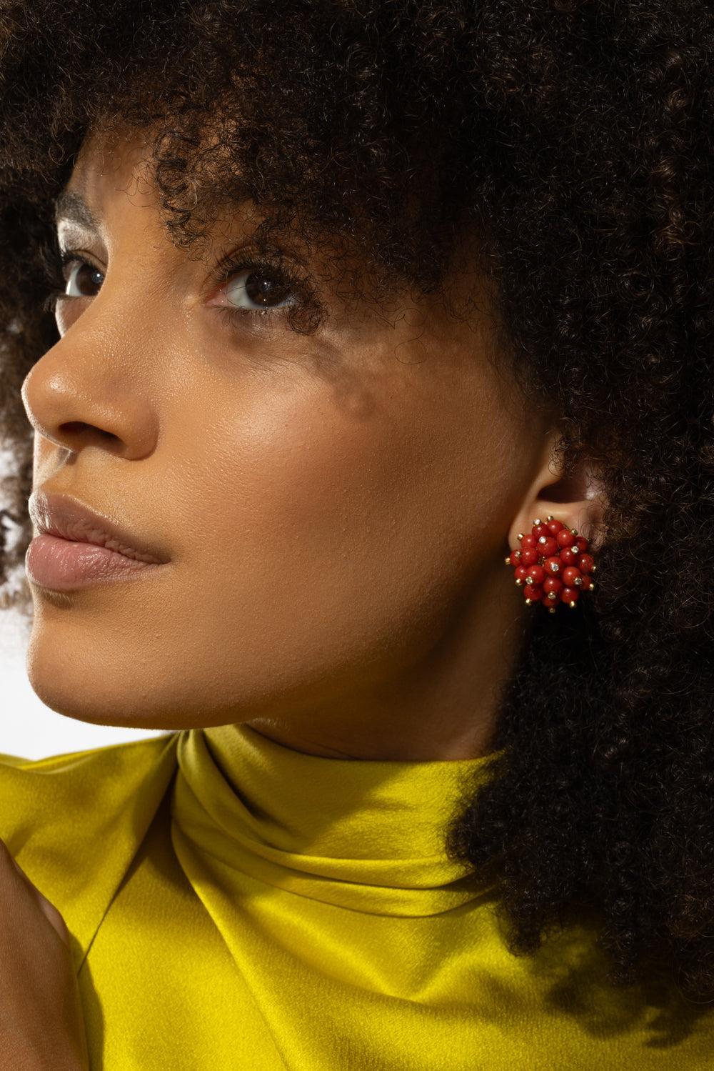 Mediterranean Coral Diamond Accent Bacca Earrings-YELLOW GOLD-JEWELRYFINE JEWELEARRING-ALETTO BROTHERS