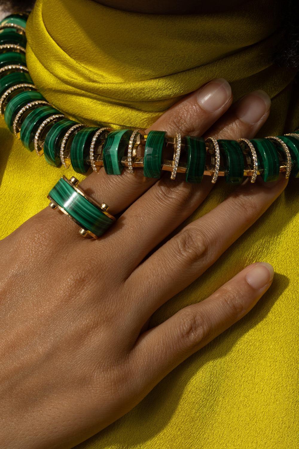 Malachite Diamond Gilded Rhythm Necklace-YELLOW GOLD-JEWELRYFINE JEWELNECKLACE O-ALETTO BROTHERS