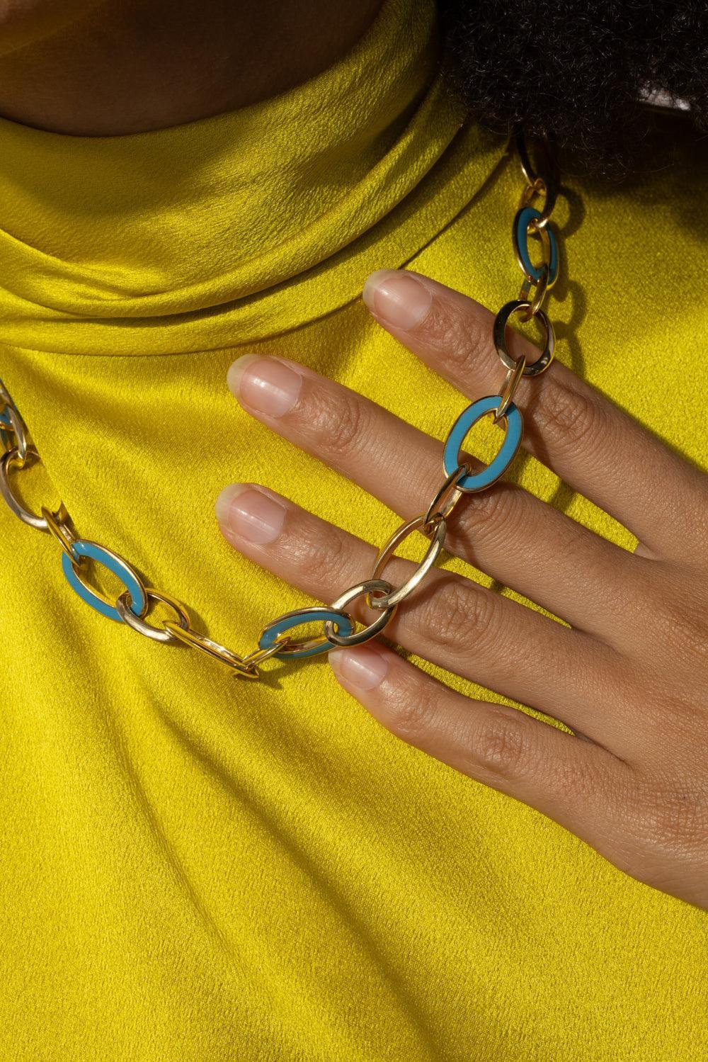 Blue Enamel Capri Chain Necklace-YELLOW GOLD-JEWELRYFINE JEWELNECKLACE O-ALETTO BROTHERS