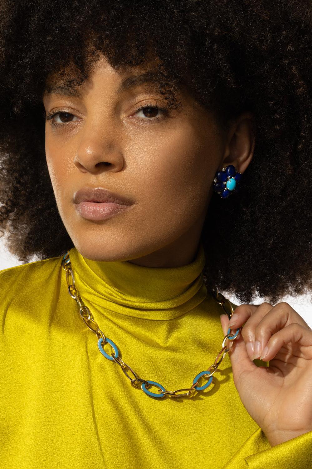 Blue Enamel Capri Chain Necklace-YELLOW GOLD-JEWELRYFINE JEWELNECKLACE O-ALETTO BROTHERS